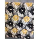 A single woven grey curtain with black and gold velvet detail W:408cm x H:107cm