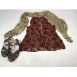 Vintage size 4 shoes by Randals together with chiffon sleeveless top and metallised scarf (
