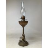 Hinks brass Duplex oil lamp in art nouveau style W:17cm x D:17cm x H:49cm without shade