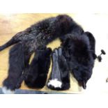 Vintage fur stole with fur lined mittens