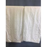 A pair of cream damask lined curtains in very good condition W:386cm x H:190cm