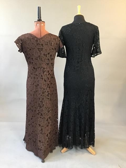 A 1930s brown lace gown with matching loose bolero jacket together with a 1930s black lace gown - Image 3 of 4