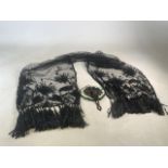 Vintage embroidered tulle fringed shawl with feathered fan (A/F)