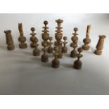 A box wood chess set in wooden box with original paper label. Set is complete Height of king 10cm. A