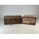 A faux leather trunk also with a HMV record player. W:39cm x D:45cm x H:22cm
