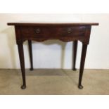 A Georgian mahogany pad foot serving side table with large drawer and brass handles. W:80cm x D:45cm