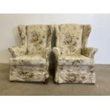 A pair of Parker knoll MK3 model semi wing back arm chairs. W:75cm x D:75cm x H:96cm