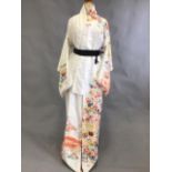 A 1960s Japanese printed and embroidered kimono with tie belt
