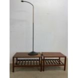 A pair of mid century teak coffee tables with magazine rack - one stamper AR to base together with a
