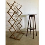 An oak plant stand together with a wooden airer. Plant stand W:33cm x D:33cm x H:94cm