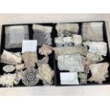 A collection of vintage and antique lace to include Honiton lace trimmed handkerchief and others