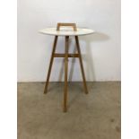 A mid century occasional table or serving table with metal tray and oak stand. W:45cm x D:45cm x H:
