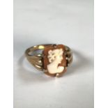 An unmarked yellow metal cameo ring. Size N. 2.2g. m