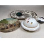 Meat plate, Watcombe painted plate, Victorian tea pot and more.