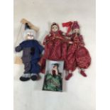 A collection of dolls and a puppet to include a Peggy Nisbet doll English Historical costumes H/