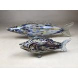 Two Murano style glass fish.Largest L:52cm