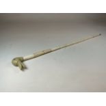 A CARVED BONE DUCK HANDLE WALKING STICK.H:91cm