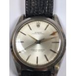 A Gemtlemans vintage stainless steel 34mm Rolex Oyster Perpetual wristwatch, baton hour markers,