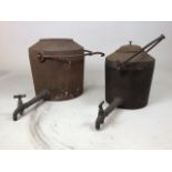 .Two gypsy cast iron water pots with taps by J Kenrick and sons. Largest: W:52cm x H:31cm