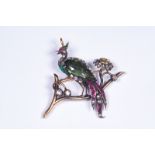 A Victorian bird brooch centrally set with carved obsidian body with a surround of rose cut diamonds