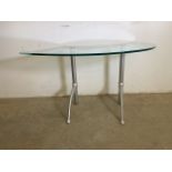 A Rolf Benz designer glass coffee table with aluminium legs.W:100cm x D:60cm x H:56cm