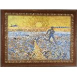 Oil on canvas in the style of Vincent van Gogh. The sower at sunset 1888. Signed Vincent lower