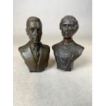 A pair of Bronze Busts of George VI and Elizabeth ( The Queen Mother) possibly by Harry Rosin