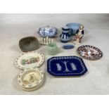 A collection of ceramics including a Royal Crown Derby plate, items of Wedgwood Jasperware, a