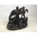 A very large dark patinated bronze, of a Scottish hunting scene, horse and hounds, from the maquette