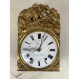 A 19th century French gilt wall clock with enamelled dial signed St Cyr en Lail. With weights,