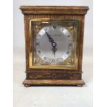 Elliot London, Mappin and Webb ltd oak cased mantle clock with brass bun feet. Quarter sawn with