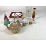 A collection of ceramic and glass items to include a Copeland teapot, a Carlton China figure of Nan,