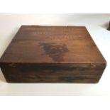 A wooden cobblers box and cobblers tools - labelled Richard Sole Shoe RepairsW:56cm x D:48cm x H: