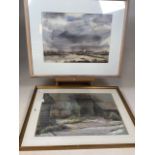 A large framed watercolour by Pat Pearce 1998 and a pastel drawing. Image of flooded abbey W: