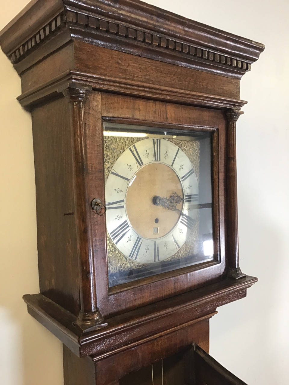 A late 19th century mahogany long case clock silvered chapter and gilt face with gilt spandrels - Image 7 of 8