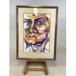 A contemporary semi abstract portrait signed Natalie Tobert 2011 in quality modern frame with double