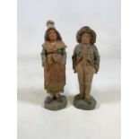 A Pair of Austrian Painted Terracotta Figures of old lady and gentleman. H:28cm