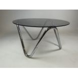 A 20th century Italian chrome and smokey glass top side table. W:61cm x D:61cm x H:34cm