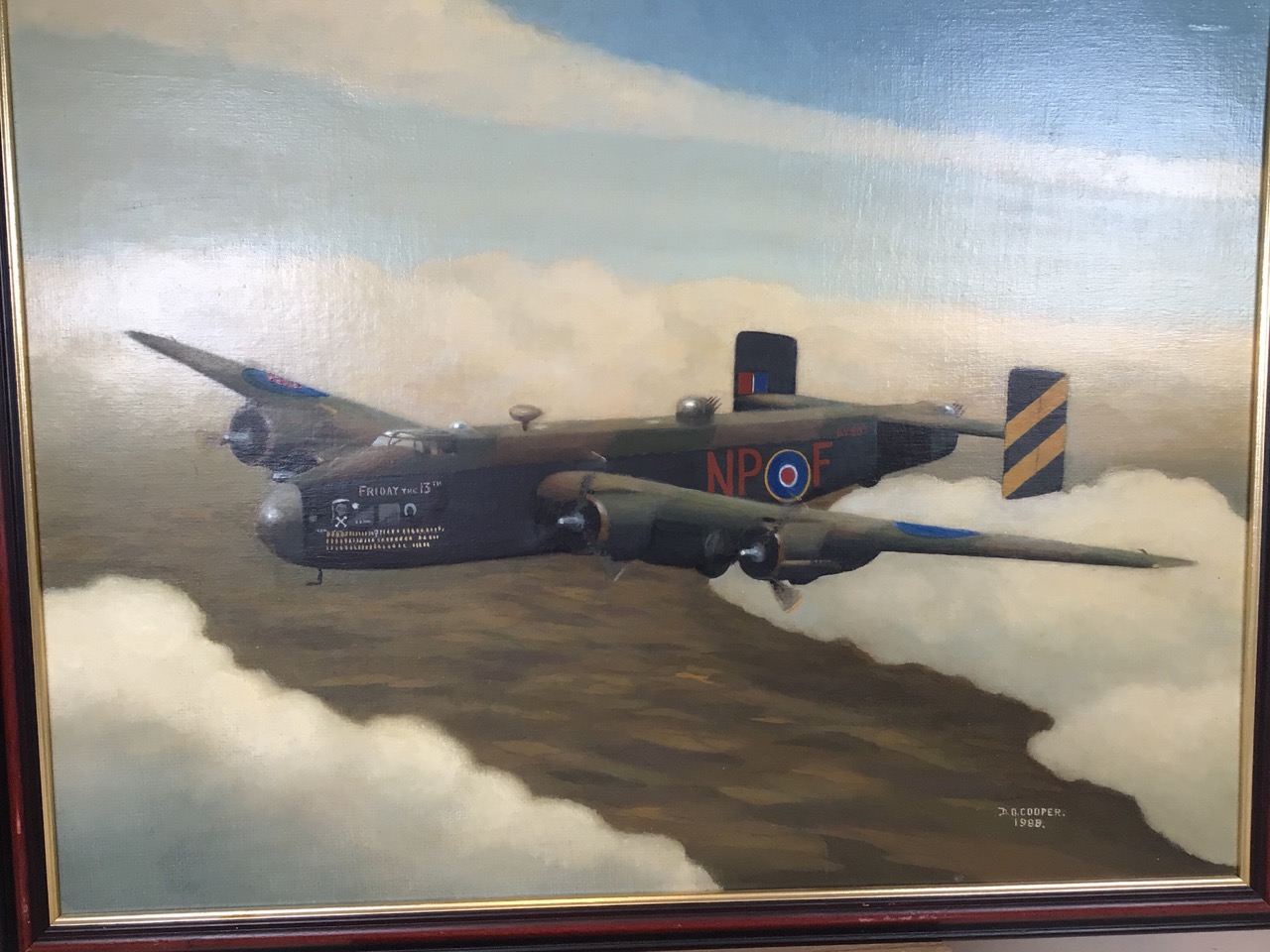 An oil on board of a WW1 bomber by. D.N COOPER 1988. Friday the 13th. Together with a similar - Image 2 of 6