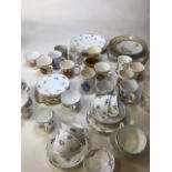 A large box of mixed China to include a part Adderley floral tea set, Colclough items