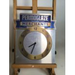 A vintage style Permoglaze advertising clock W:29.5cm x H:36cml