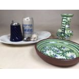 A pottery jug and bowl and some ceramics. Jug H:23cm