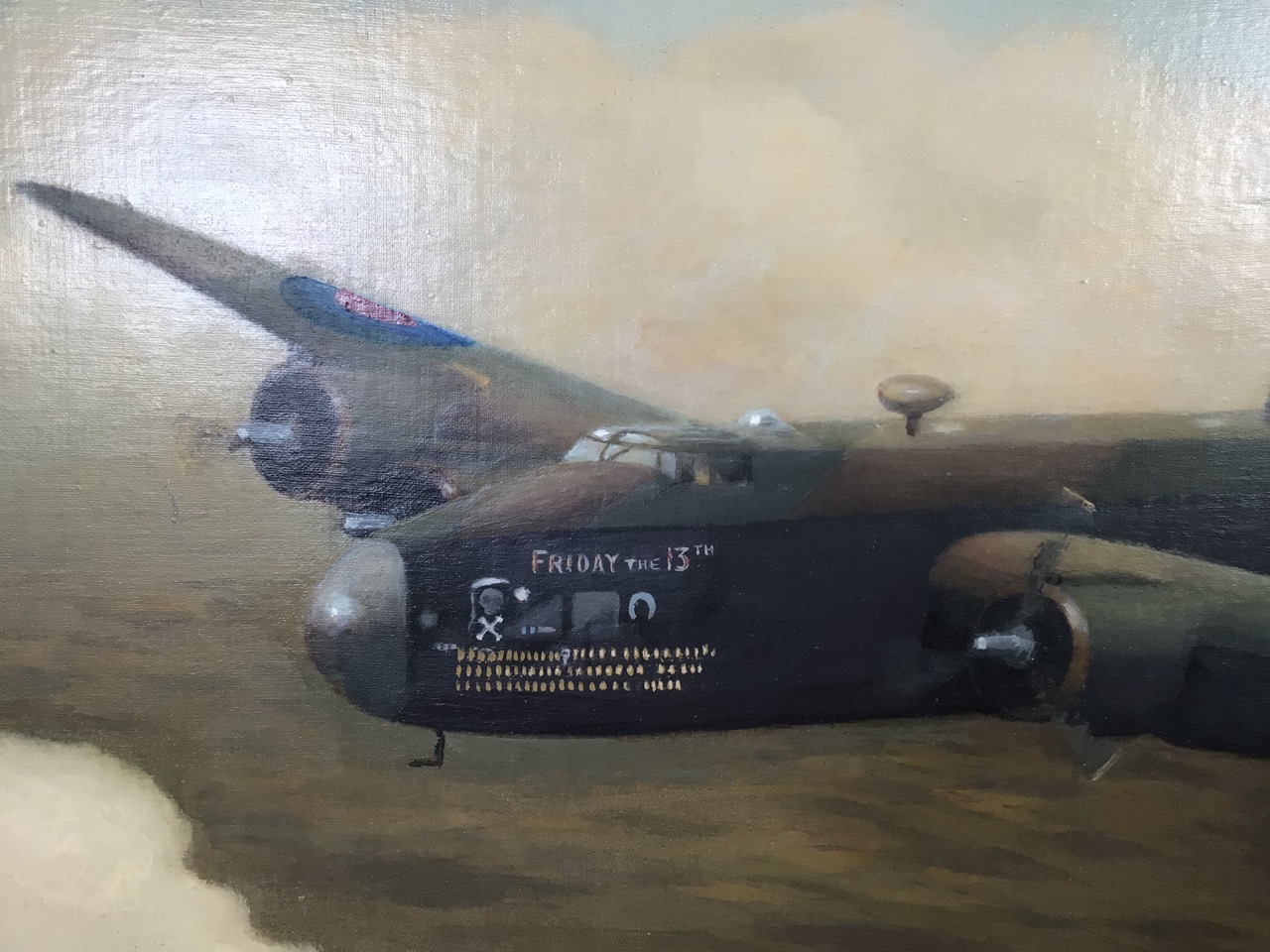 An oil on board of a WW1 bomber by. D.N COOPER 1988. Friday the 13th. Together with a similar - Image 3 of 6