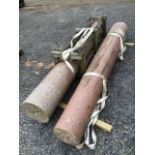 A pair of pink granite tapered architectural columns. Dimensions: W: 38cm x D: 30cm x H: 274.5cm