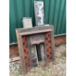 Victorian black slate fire surround with cast iron, tiled inset.W:92cm x D:cm x H:97cm