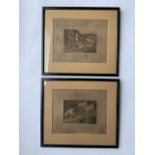 Two 19th century pencil and pen prints of hunting scenes. W:36.5cm x H:32.5cm