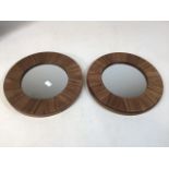 Two circular mid century mirrors. W:31cm x D:31cm