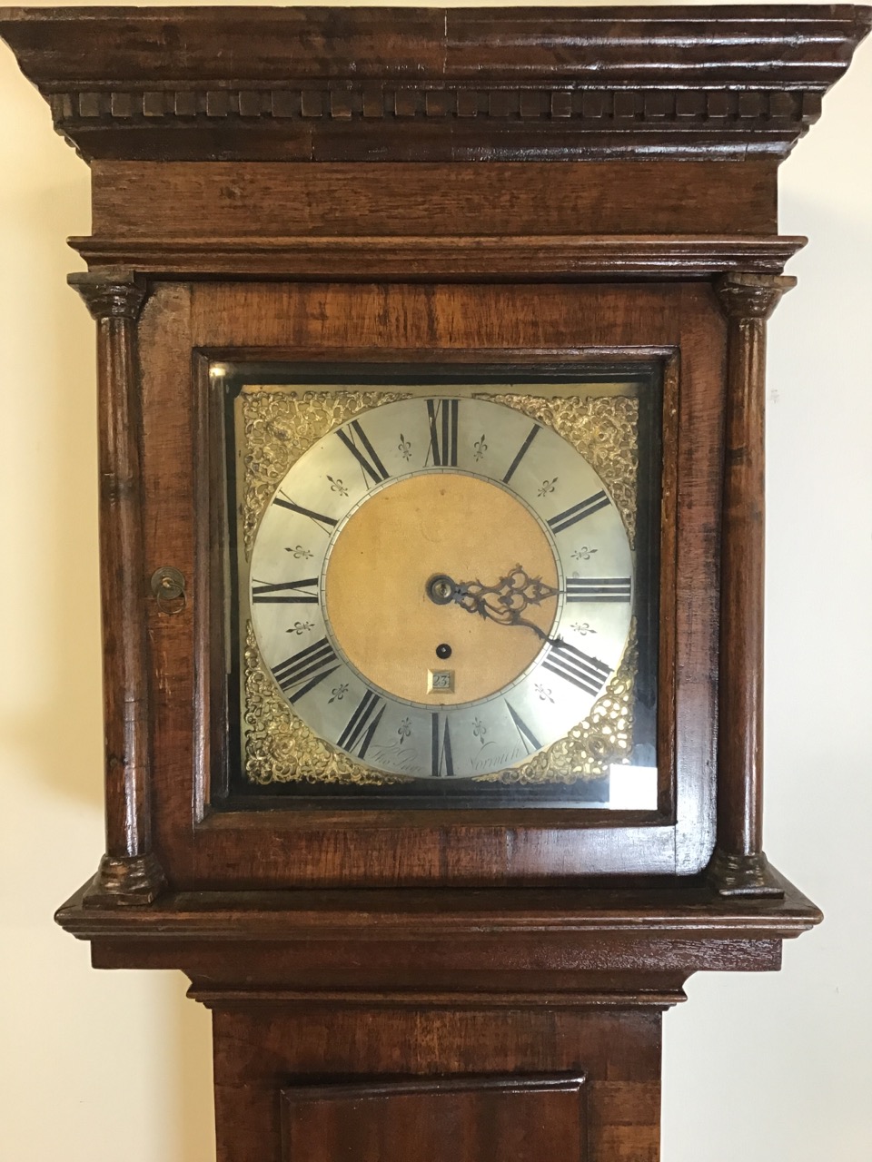 A late 19th century mahogany long case clock silvered chapter and gilt face with gilt spandrels - Image 2 of 8