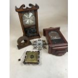 Two wall clocks also with two barometers. W:25cm x D:12cm x H:52cm