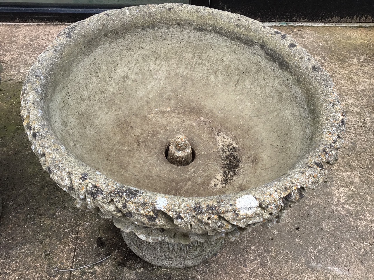 A pair of decorative circular reconstituted stone planters on separate plinths. W:53cm x D:53cm x - Image 4 of 5